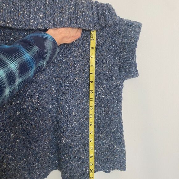 Handmade Cable Knit Shawl Collar Blue Speckled Yarn Cardigan Ribbed Sleeve Small - Picture 8 of 10